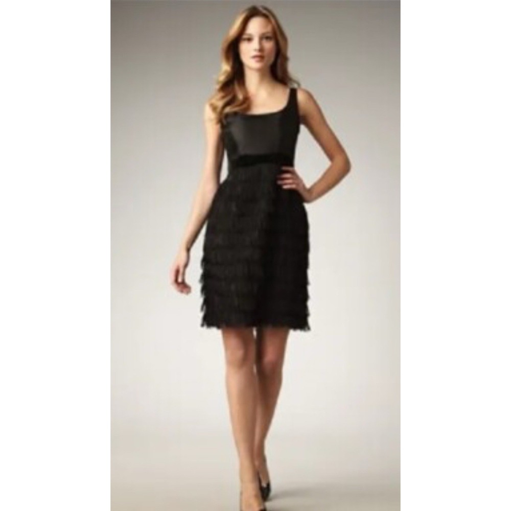 KATE SPADE NY Silk Marielly Dress Fringe Flapper Empire Waist Bow Black SZ 4 NEW